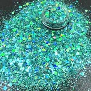0.4 1 2.5mm 10g 100g Gemengde Kleur Hologram Poeder Glitter Poeder Glitter Glanzende Vlokken Schimmel Vullingen Hars Epoxy Holo Turquoise Blauw