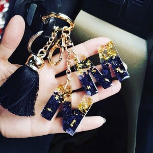 Initial Keyring Personalized Name Car Letter Text Black