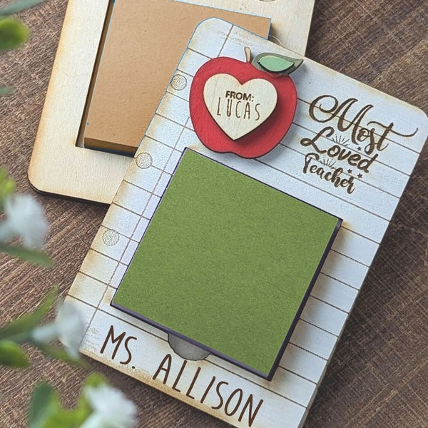 Teacher Gift, End of year Teacher Gift, Sticky Note Holder, Gift from Student, Sticky Note Holder For Teacher, Wood Engraved Custom Gift