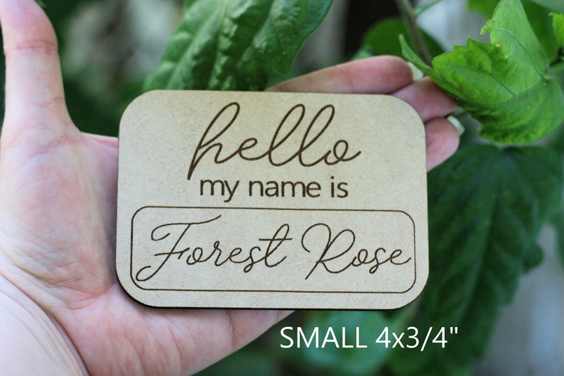 Hello My Name is Wood Tag Newborn Announcement Wooden Card Etsy