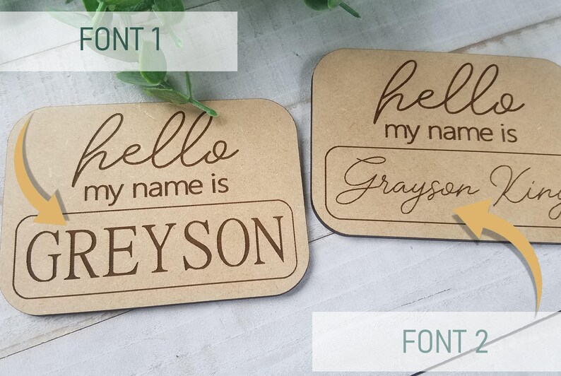 Hello My Name is Wood Tag Newborn Announcement Wooden Card Etsy