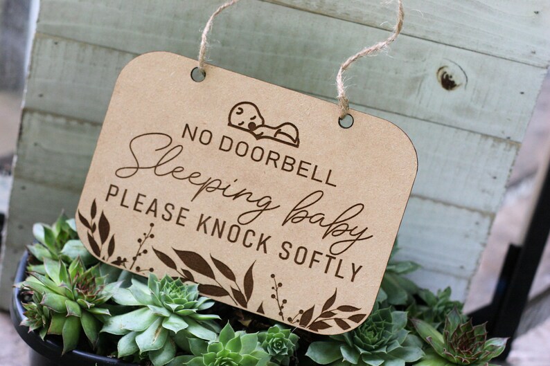 Baby Sleeping Doorbell Signs Front Door Baby Sign Best Baby Shower Gifts Newborn Baby Sign Wood Baby Sign Please Knock Sign Softly Sign