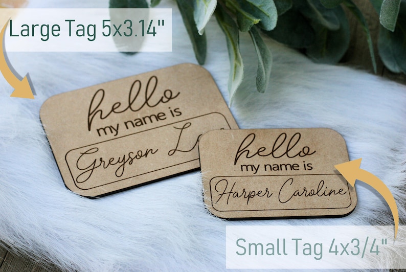 Hello My Name is Wood Tag Newborn Announcement Wooden Card Etsy