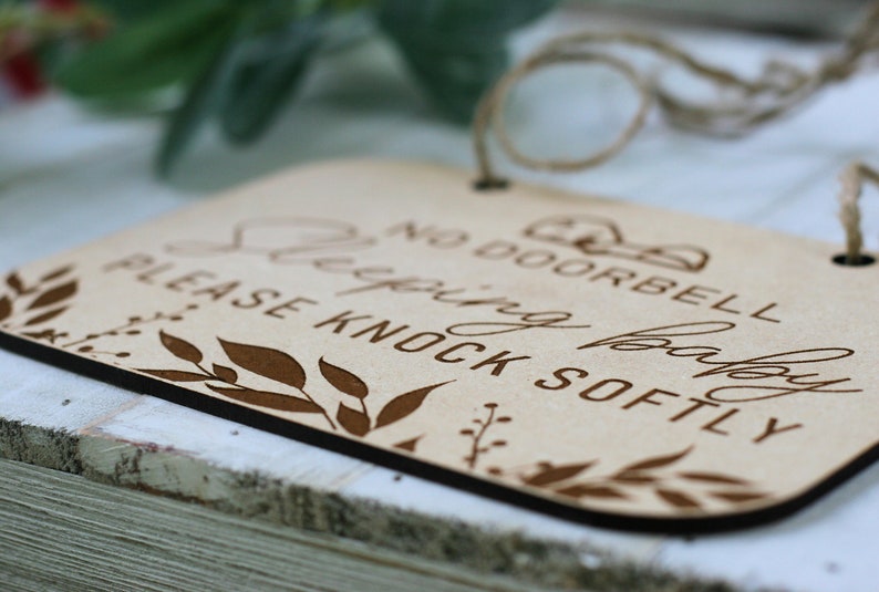 Baby Sleeping Doorbell Signs Front Door Baby Sign Best Baby Shower Gifts Newborn Baby Sign Wood Baby Sign Please Knock Sign Softly Sign