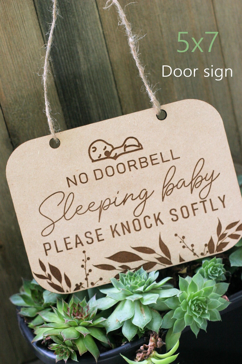 Baby Sleeping Doorbell Signs Front Door Baby Sign Best Baby Shower Gifts Newborn Baby Sign Wood Baby Sign Please Knock Sign Softly Sign