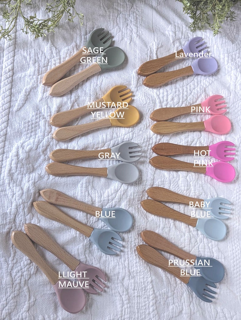 Personalized Spoon and Fork Set, Engraved Baby Spoon, Personalized Baby Shower Gift, Silicone Utensils, On Personalized Wood Gift Tag Plate Utensils Only