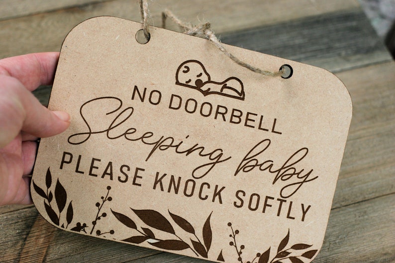Baby Sleeping Doorbell Signs Front Door Baby Sign Best Baby Shower Gifts Newborn Baby Sign Wood Baby Sign Please Knock Sign Softly Sign