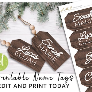 Stocking Tags, Customized Name Tags, Personalized Stocking Tags, Christmas Wood Name Tags, Thanksgiving Tags, Self Edit Digital Download