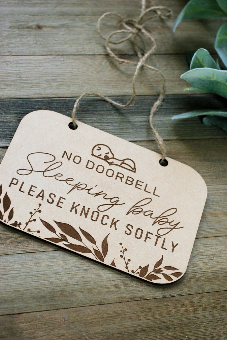 Baby Sleeping Doorbell Signs Front Door Baby Sign Best Baby Shower Gifts Newborn Baby Sign Wood Baby Sign Please Knock Sign Softly Sign