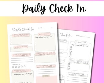 Daily Check-In Template, Fillable, Daily Planner 2024, Reflection Journal, Mood Management, Self-Reflection, Gratitude Journal Printable