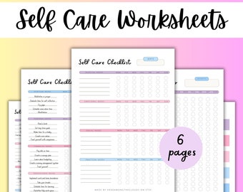 Self Care Worksheet Bundle, Self Care Planner, Wellness Journal, Self Care Checklist