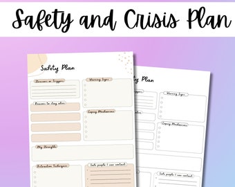 Safety Plan Worksheet, Crisis Plan, Therapy Worksheets, Counseling tool, BPD, DBT skills