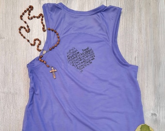 Ave Maria | Hail Mary prayer tank top | women's rosary top | Ave Maria heart shape | Latin rosary tank wide straps