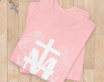 Miraculous Medal flowers of Mary shirt, Marian tshirt, rose, marigold, myrtle, gift idea, plus size, Catholic clothing, Orthodox clothing