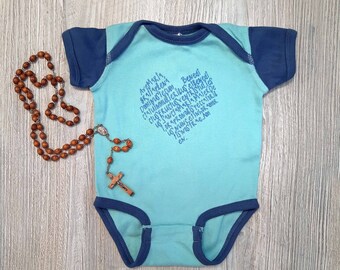 Ave Maria | Hail Mary prayer onesie heart Latin blue boy 6 month baby bodysuit