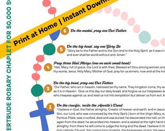 Printable St. Gertrude chaplet guide, rosary chaplet, Instant Download Catholic Prayer, How to pray Saint Gertrude chaplet, purgatory prayer