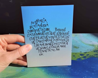 Set of 4 Ave Maria note cards with envelopes - Rosary greeting cards, Hail Mary in Latin, Baptism card, Birth, Catholic Sympathy cards, Love