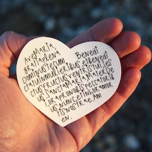 Hail Mary (Latin) Heart: Sticker - Ave Maria gratia plena - Hail Mary waterbottle decal - Ave Maria phone laptop tablet decal
