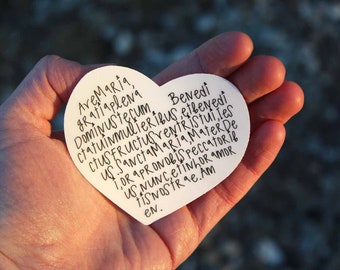 Hail Mary (Latin) Heart: Sticker - Ave Maria gratia plena - Hail Mary waterbottle decal - Ave Maria phone laptop tablet decal