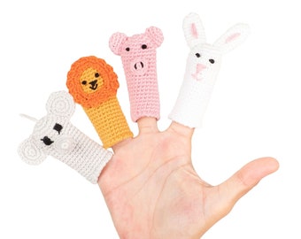 Hand Knitted Animal Finger Puppet in Organic Cotton | Puppets for Kids | Pretend Play