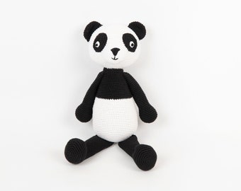 Panda Stuffed Animal Knitted Doll for Kids - Teddy Bear Rag Doll for Children - My First Doll for Baby - Cloth Doll Pattern for Waldorf Toys