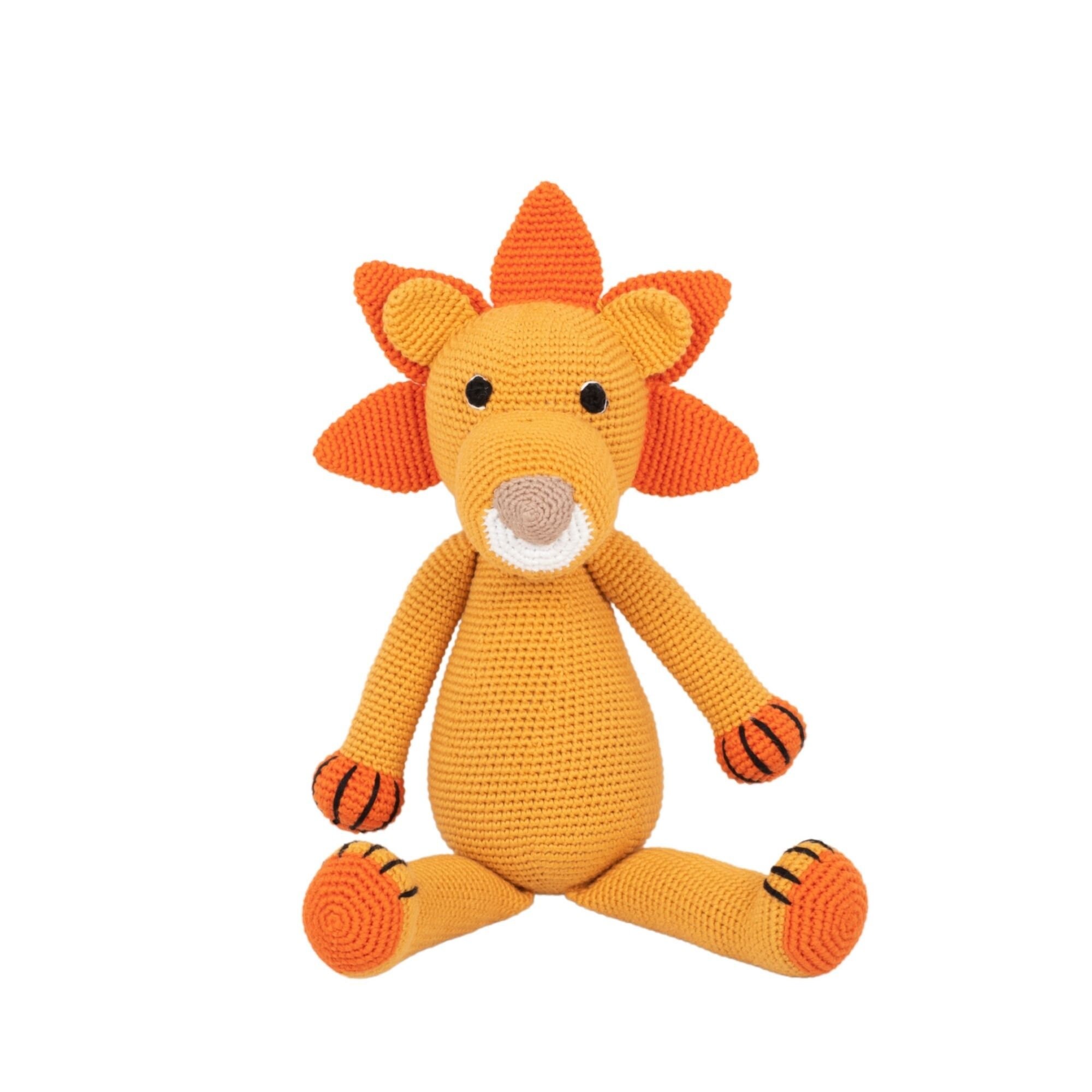 Orange Color Stuffed Lion Toy Organic Cotton Knit Doll Crochet Lion