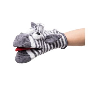 Hand Knitted Zebra Puppet in Organic Cotton |  Puppets for Kids Pretend Play