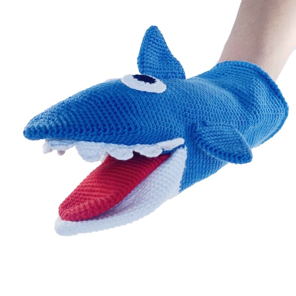 Hand Knitted Baby Shark Puppet in Organic Cotton | Puppets for Kids | Pretend Play