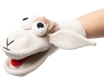 Crochet Llama Puppet in Organic Cotton | Alpaca Puppets for Kids