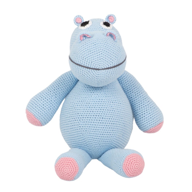 Bleu Crochet Hippopotame Rembourré Fait Main Coton biologique Poupée en tricot Animaux en peluche et peluches dhippopotames Cadeau de fête de bébé pour garçons image 2