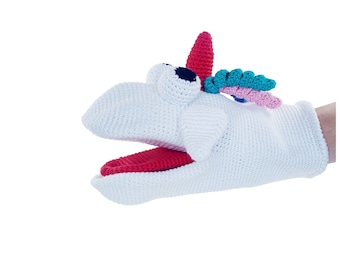Hand Knitted Unicorn Puppet in Organic Cotton | Puppets for Kids