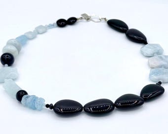 Aquamarine and Obsidian Necklace