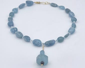 Aquamarine Drop Necklace with Beryl pendant