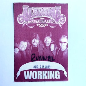 Alabama Authentic American Farewell Tour 2003 Crew Pass