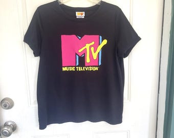 Noir MTV Logo Guépard Imprimé Graphique Hauts T Shirt Hommes S 5XL US 100% Haut - Foto 6