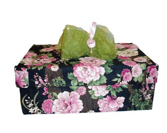 Vibrant Pink and Black Floral Pattern Memory Box Upcycled Handmade