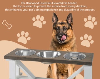 Handmade and Customizable, Elevated Dog Feeding Station, Wooden Pet Feeder with 3 Large Bowls, Modern Raised Dog Bowl Stand, Pet Feeding