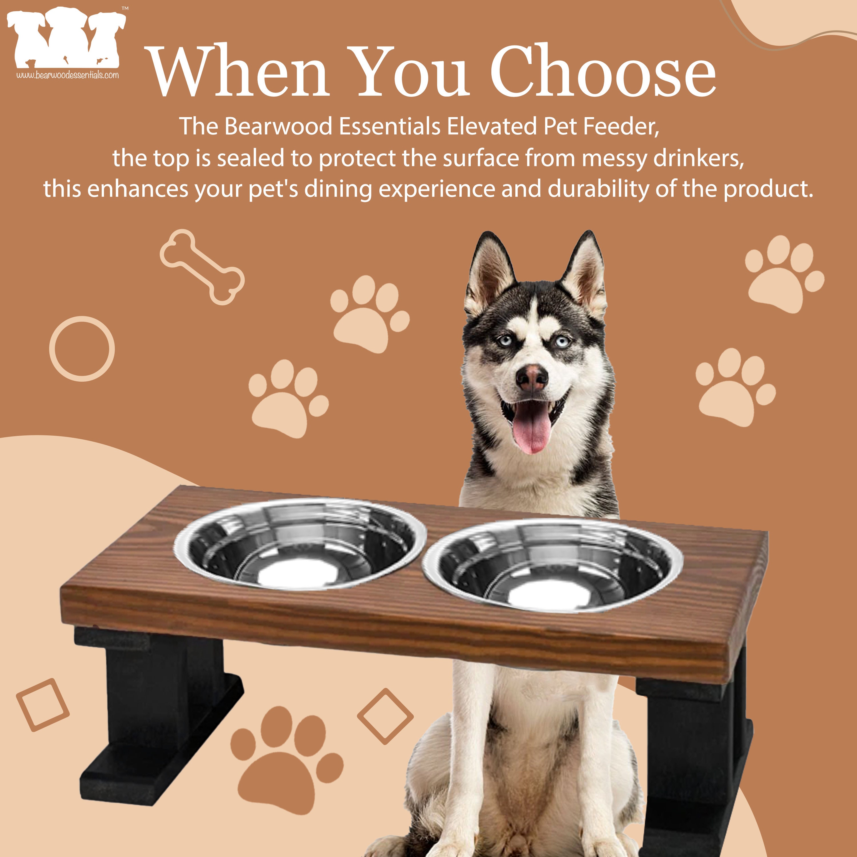 Wooden Raised dog Feeder with 2 Stainless Steel Bowl - Dog bowl stand –  BearwoodEssentials-Elevated Pet Feeders