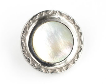 Edwardian Mother of Pearl & Silver Metal Button