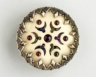 RESERVED - Edwardian Belle Epoque Celluloid & Metal Button With Tiny Glass Shapes Over Foil