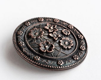 RESERVED - Vintage Large Metal Button with Floral Design