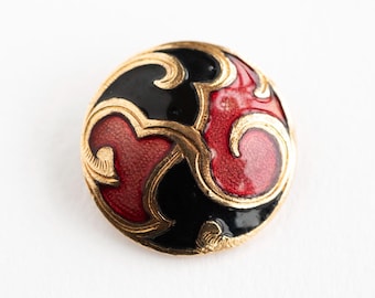Antique French Deep Red & Salmon Pink Enamel Button
