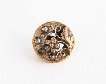 Pierced Brass Button with Floral Design & Cut Steels