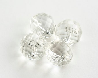 Set of 4 Vintage 1930s Faceted Clear Glass Self-Shank Buttons