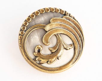 Antique Art Nouveau Abalone Shell & Silvered Brass Button