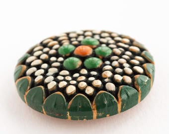 Vintage Large Wood Hand Painted Button - Last one