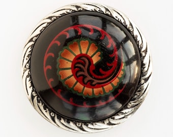 Vintage Giant Belle Époque Button with Paisley Design under Clear Celluloid
