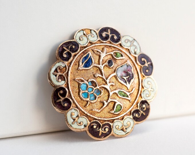 Vintage French Champlevé Enamel Button With Fleur De Lys Border - Etsy