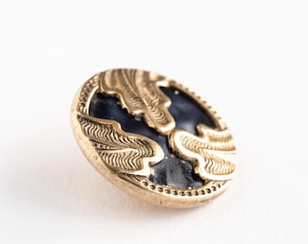 Vintage Cold Painted Black Enamel & Brass Button