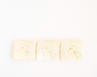 Art Deco Square Carved Mother of Pearl Sew-Through Button - 3 Available